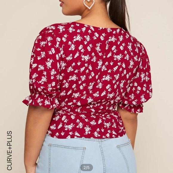 V-NECK FLORAL TIE FRONT BLOUSE - Picture 2 of 3